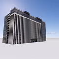 Modern Tall Office Building Exterior With Glass Curtain Wall And Vertical Stripes