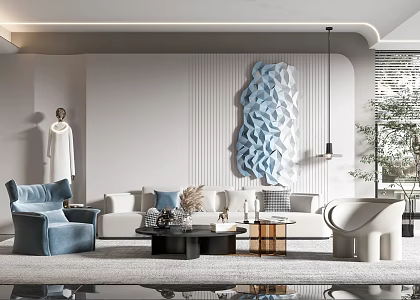 Modern living room sofa coffee table combination 3d model
