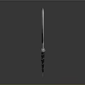 Fantasy Curved Blade Weapon With Sharp Edges And Leather Wrapped Handle