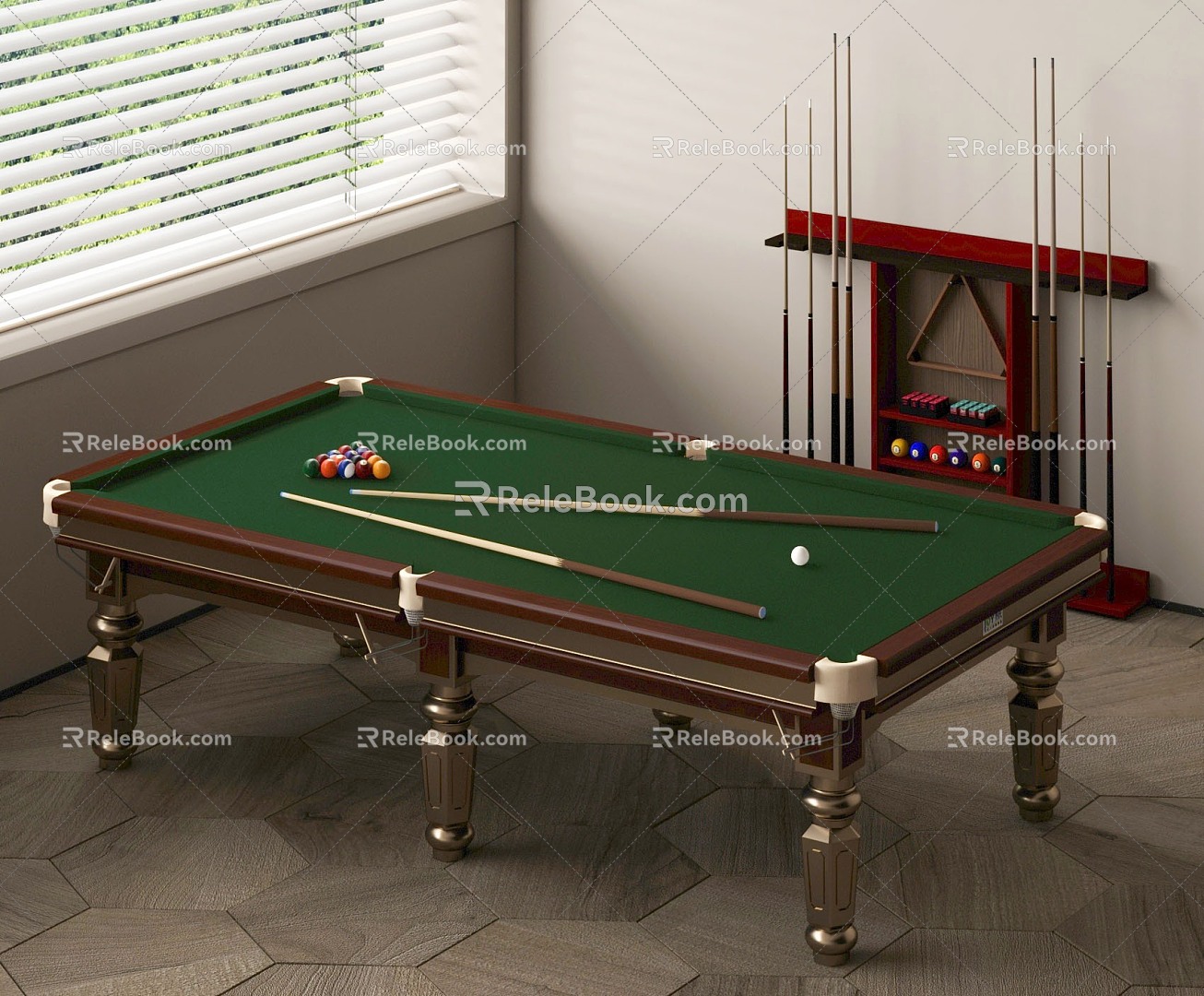 Billiard Table Billiard Storage Cabinet Billiard Cue Billiard Ball Equipment 3d model