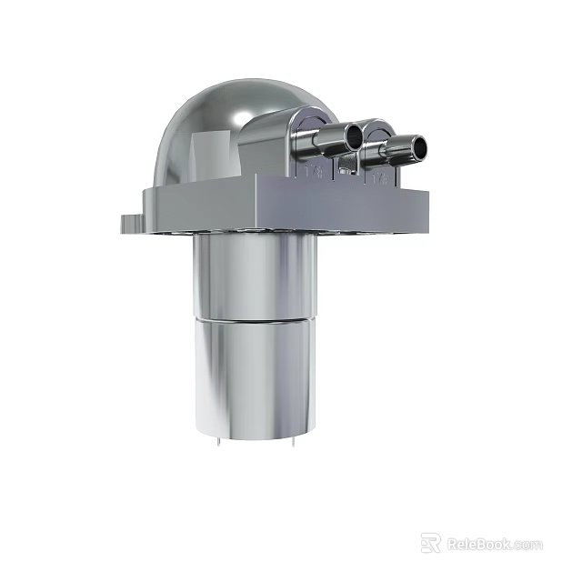 Silver Metallic Industrial Component With Cylindrical Body Dome Top And Dual Pipe Connectors 3d model 