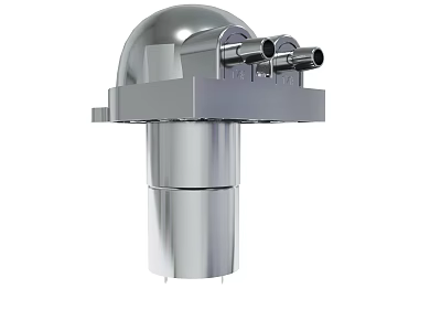 Silver Metallic Industrial Component With Cylindrical Body Dome Top And Dual Pipe Connectors 3d model
