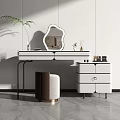 Modern White Dressing Table With Irregular Mirror Stool Drawers And Cosmetics 3d model