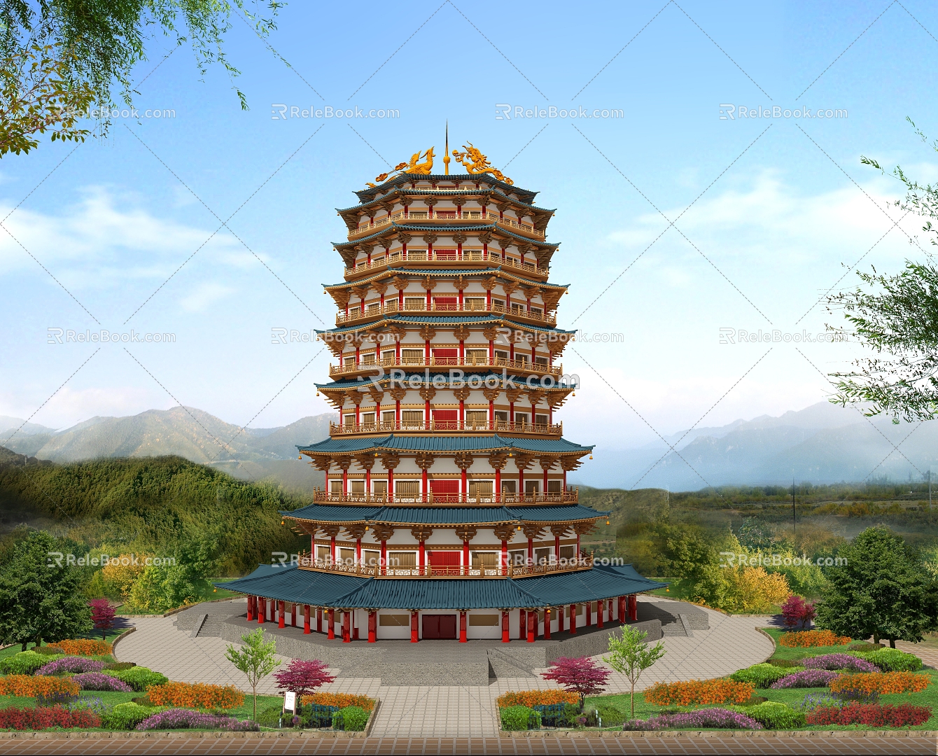 Chinese Pagoda Yanhuang Academy Buddha Pagoda 3d model