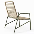Stylish Rattan Leisure Chair With Green Metal Frame And Round Side Table
