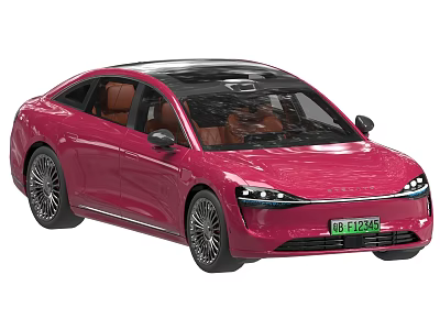 Red Electric Sedan With Black Roof Panoramic Sunroof Brown Interior And Alloy Wheels 3d model
