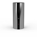 Silver Cylindrical Kitchen Appliance With Black Control Panel Buttons And Indicator Lights