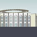 Classic Traditional Commercial Street With White Buildings Arched Windows And Arcades