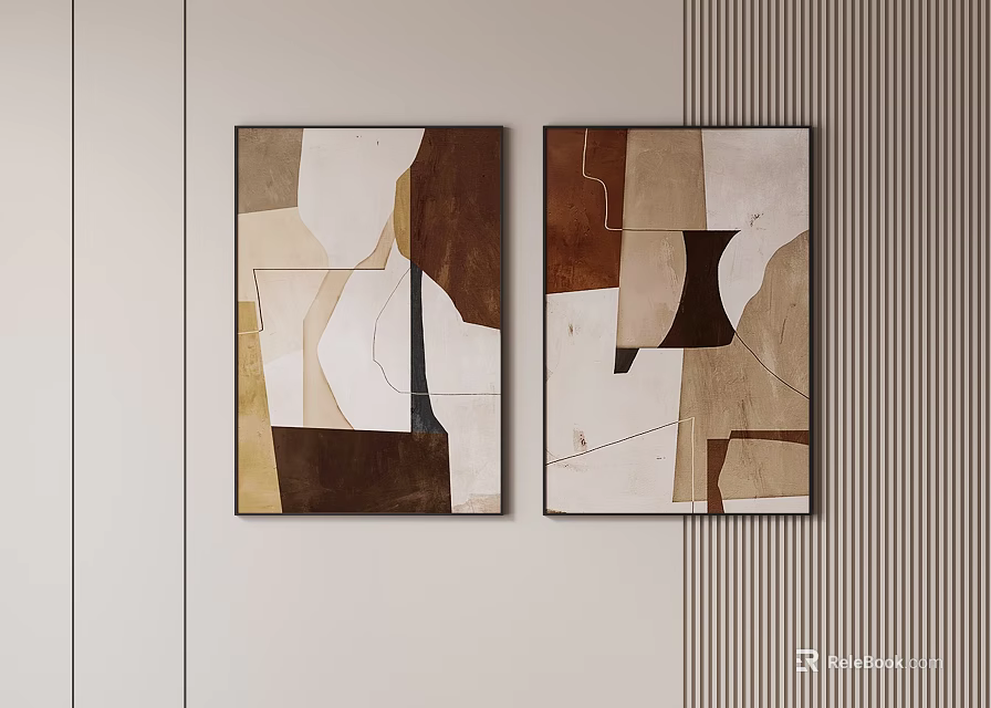 Two Abstract Paintings With Neutral Tones For Minimalist Wall Decor 3d model