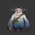 Furry Fantasy Creature Design With White Fur Blue Antlers Pink Paws And Glowing Spots