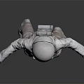 Man In White Astronaut Suit With Helmet And Chest Equipment On Dark Background