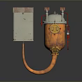 Copper Mechanical Container with White Box Red Valves and Curved Pipe
