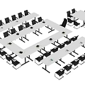 Multiple Conference Tables Arranged With Black Chairs For Meeting Room Setup