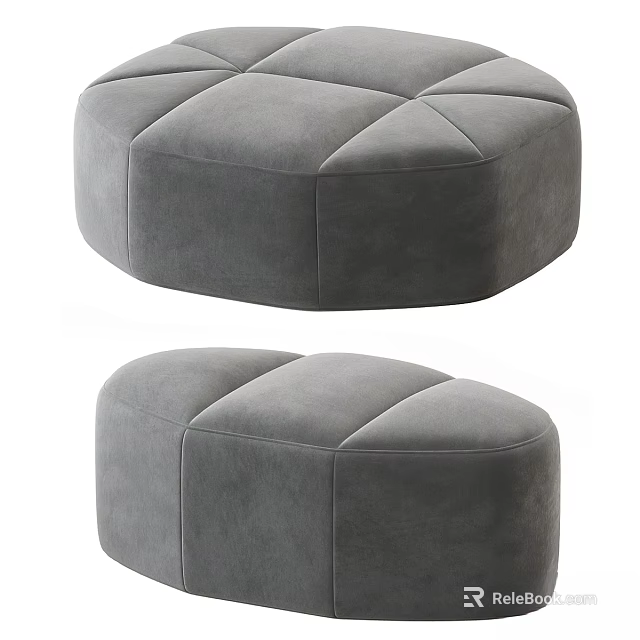 Gray Velvet Tufted Round Stool With Soft Cushioned Comfortable Seat Design 3d model 