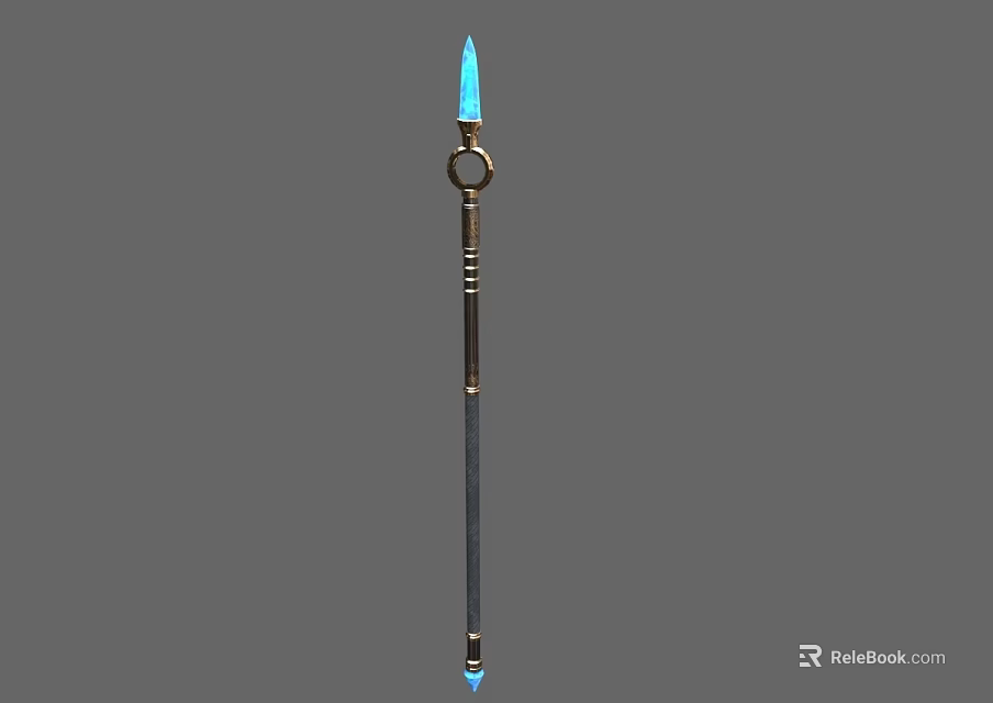 Decorative Spear With Blue Tip Gold Ring And Dark Shaft Design 3d model 