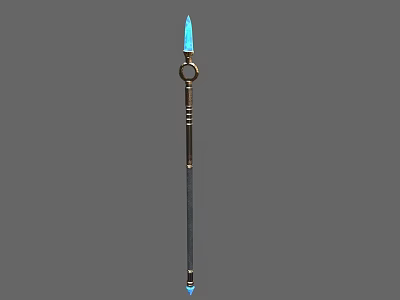Decorative Spear With Blue Tip Gold Ring And Dark Shaft Design 3d model