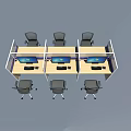 Modern Office Desk Workstations With Partitioned Design Computers And Ergonomic Chairs 3d model