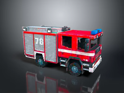 Shiny Red Fire Truck With Number 78 Ladder And Emergency Equipment 3d model