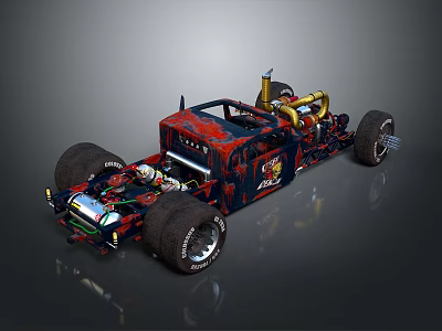 Colorful Graffiti Race Car With Exposed Engine Large Tires And Chassis 3d model