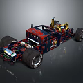 Colorful Graffiti Race Car With Exposed Engine Large Tires And Chassis