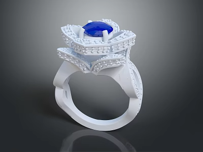 Elegant Blue Gemstone Ring With Diamond Accents And Floral Design Setting 3d model