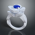 Elegant Blue Gemstone Ring With Diamond Accents And Floral Design Setting 3d model