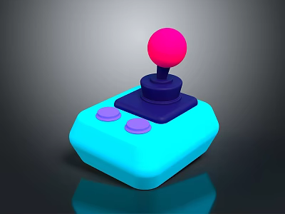 Colorful Game Joystick With Pink Ball Top Blue Base And Purple Buttons 3d model