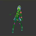 Blue Black Cyberpunk Female Character With Tech Gear And Futuristic Outfit Design
