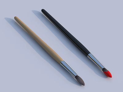 Two Colorful Pens With Beige And Black Barrels And Silver Red Tips 3d model