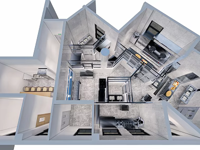 Commercial Restaurant Kitchen Interior Layout With Functional Zones Workstations And Storage 3d model