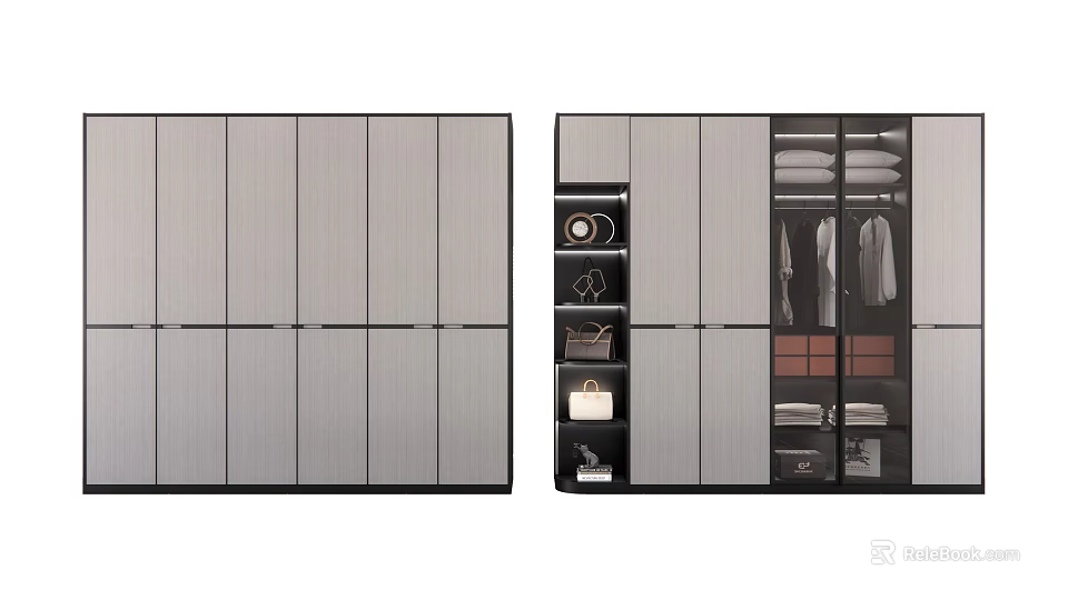 Modern Wardrobe Design with Closed Doors Open Compartments and Storage Organization Features 3d model 