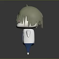 Cartoon Character With Light Gray Hair Pink Facial Stripes White Shirt Blue Tie Blue Pants