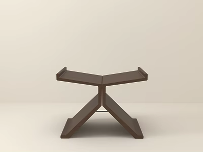 Modern Brown Stool Featuring Crossed Legs And Minimalist Design Structure 3d model