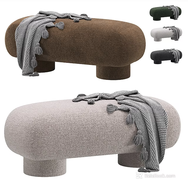 Fabric Sofa Bench In Multiple Colors With Tassel Blanket And Rounded Legs Design 3d model 