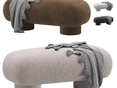 Fabric Sofa Bench In Multiple Colors With Tassel Blanket And Rounded Legs Design 3d model