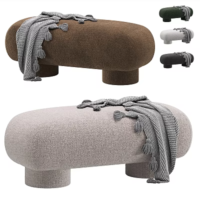 Fabric Sofa Bench In Multiple Colors With Tassel Blanket And Rounded Legs Design 3d model