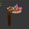 Floating Castle Like Building With Pink Trees Orange Waterfall And Cake Decorations
