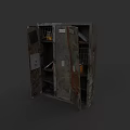 Vintage Rusty File Cabinet with Open Doors Shelves and Storage Baskets