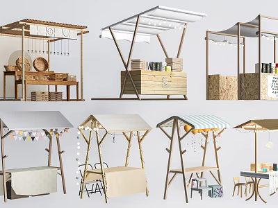 Wooden Market Stalls With Various Designs For Outdoor Display And Retail 3d model
