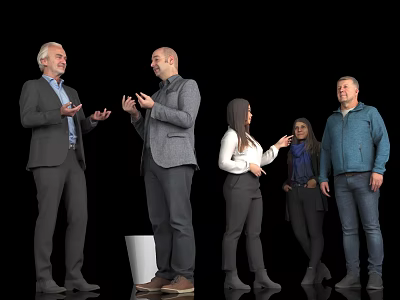 Group of Business People Standing and Conversing in Black Background Setting 3d model