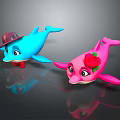 Cute Dolphin Toys Blue With Hat Bow Tie And Pink With Red Rose Decoration