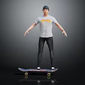 Man Wearing Gray Monsters T Shirt and Black Cap Standing on Skateboard