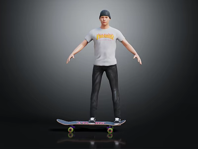 Modern man youth skateboarding youth 3d model