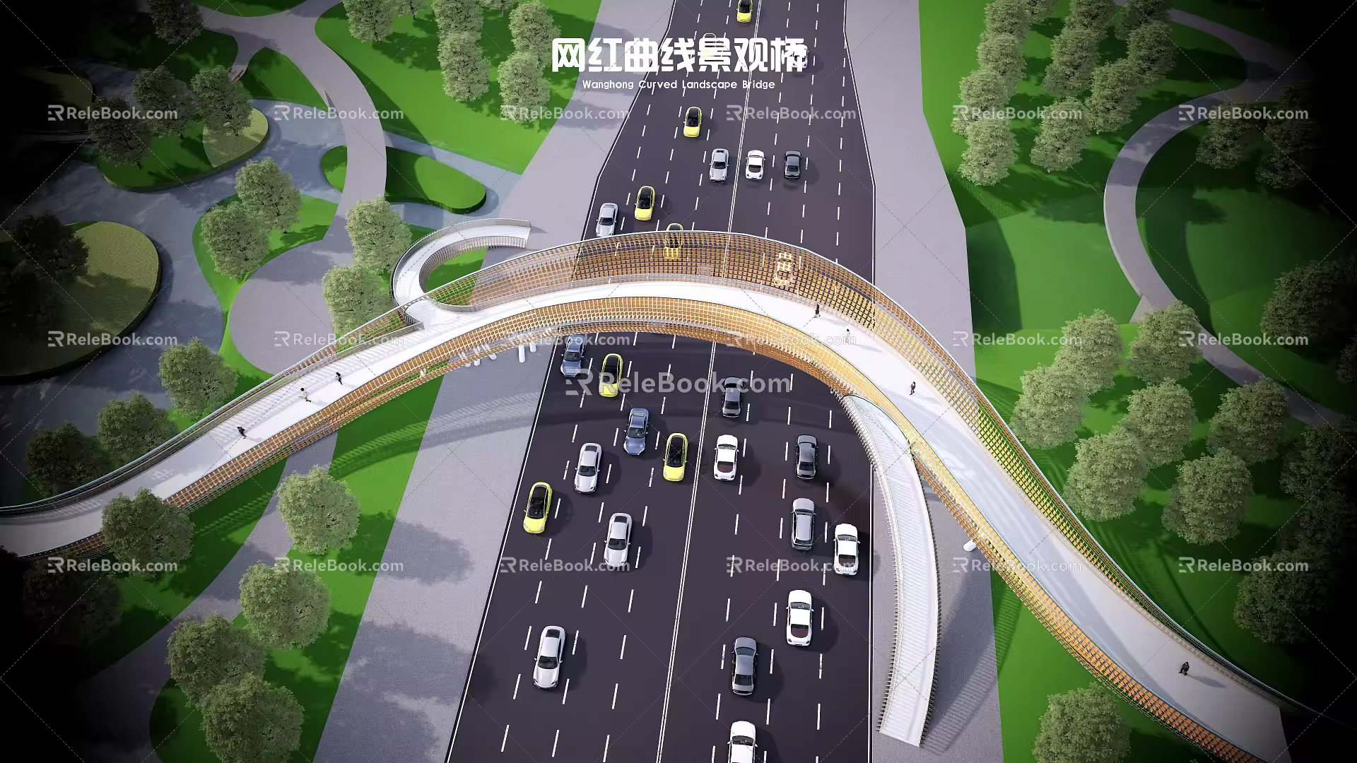 Modern Overpass Network Hongjing Bridge Special-shaped Steel Structure Bridge Arch Bridge Curved Flow Line Air Plank Road Special-shaped Railing Guardrail 3d model