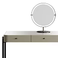 Modern White Dressing Table With Three Drawers Black Metal Legs And Round Mirror