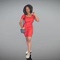 Woman wearing red buttoned dress carrying gray handbag and black wide-brimmed hat with white sneakers