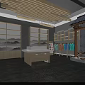 Traditional Chinese Store Interior With Shelves Traditional Clothes Counter And Decorative Painting