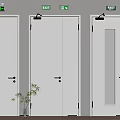 White Exit Doors With Silver Handles And Green Exit Signs In Modern Building Hallway