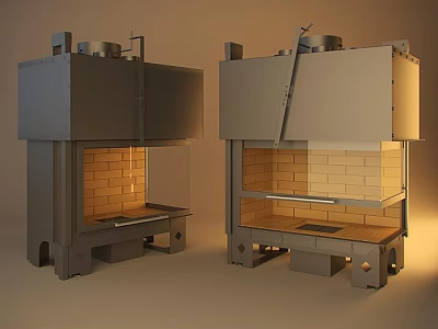 Modern Fireplace Design With Metal Exterior Brick Interior And Glass Doors 3d model