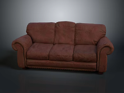 Classic Red Upholstered Three Seat Sofa With Armrests And Comfortable Design 3d model